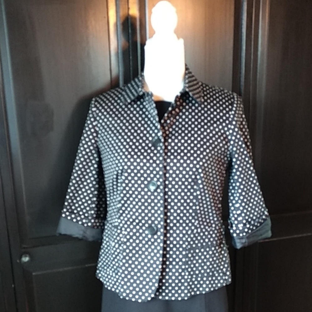 Talbots Jacket w bracelet sleeves B&W polkadot 10p